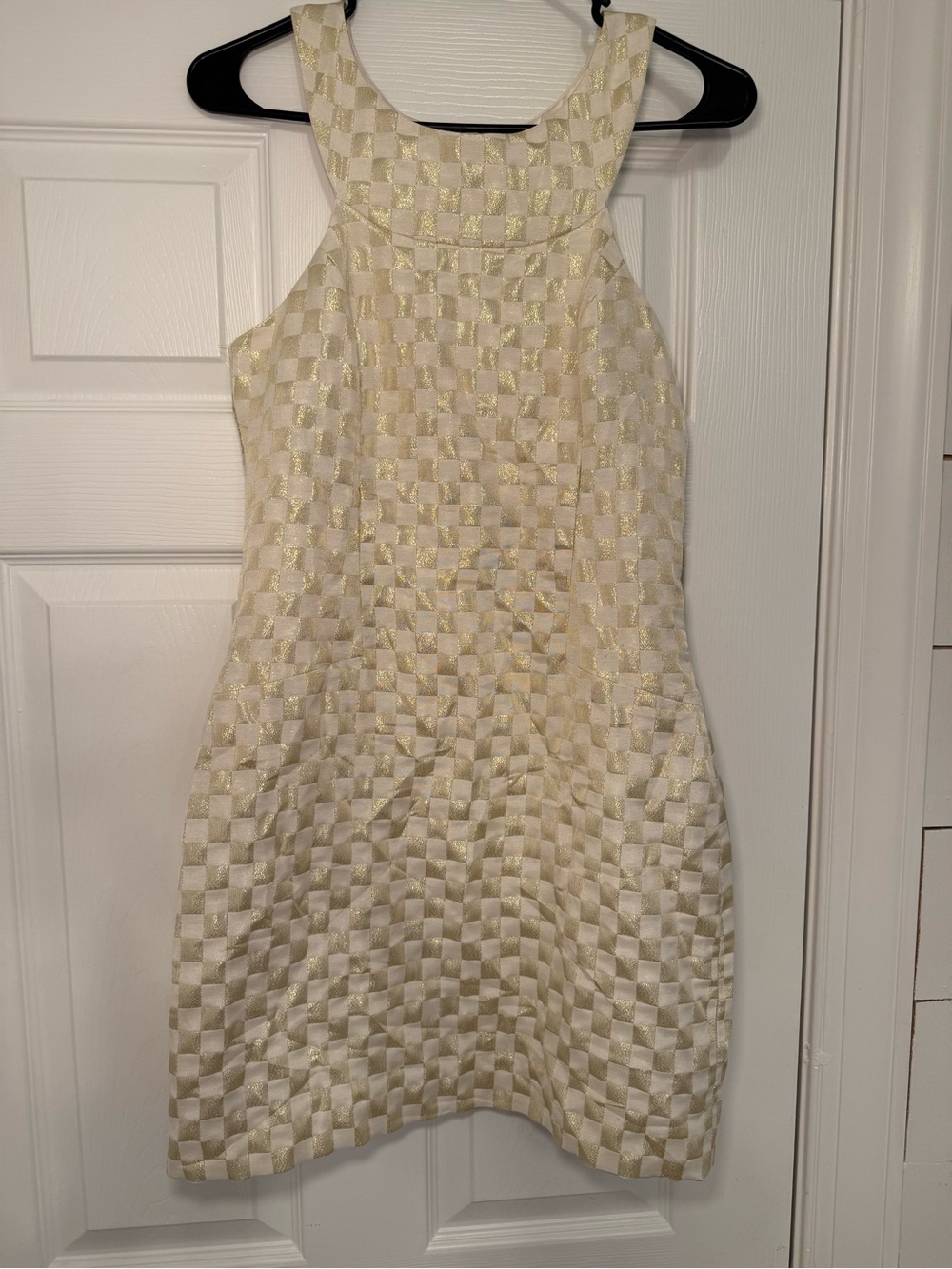 Lilly Pulitzer Jepson Gold and Cream Metalic Check Jacquard Dress-2